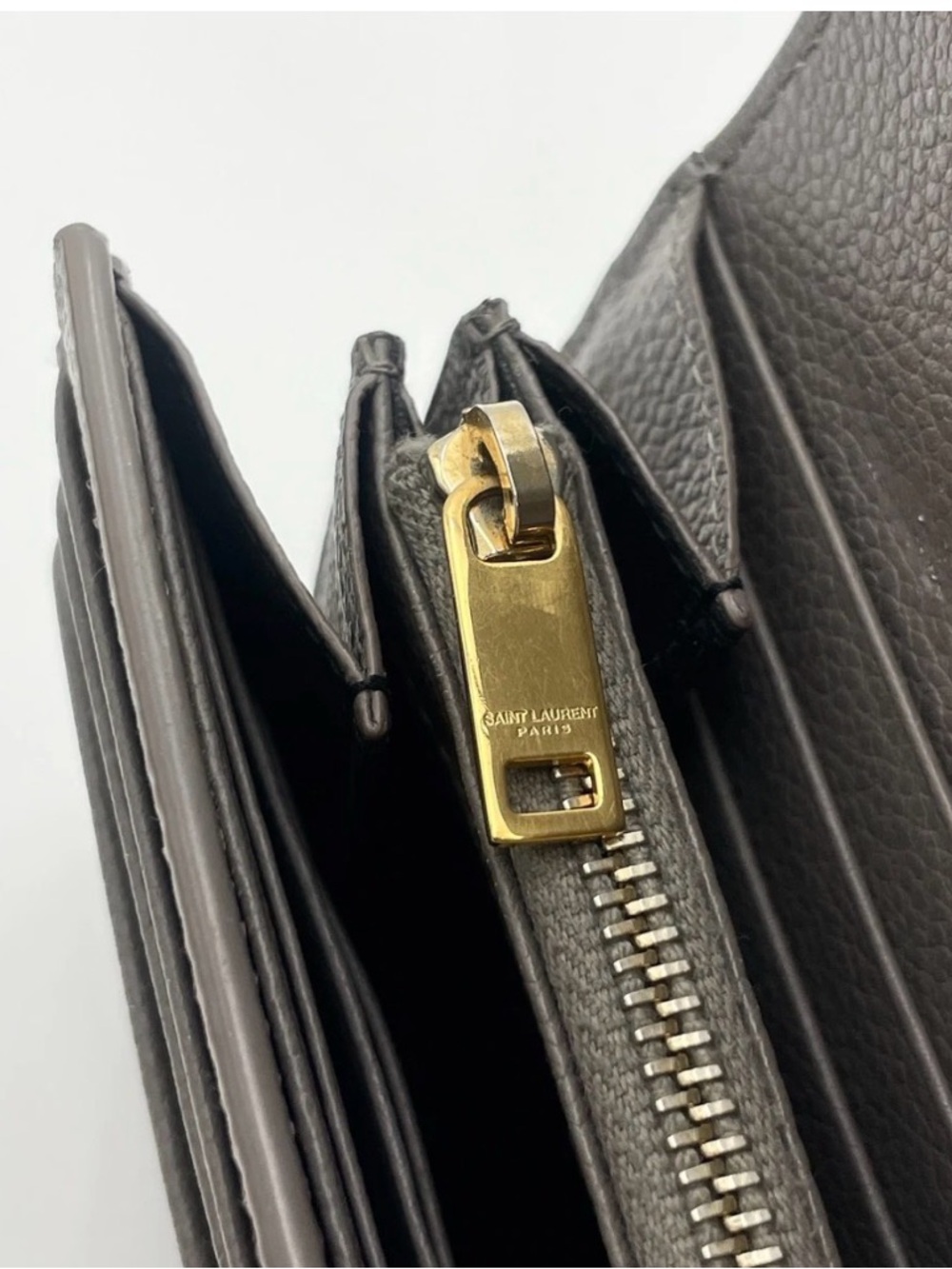 Auth Saint Laurent YSL Logo Cassandra Leather Gray Long Wallet With box& dustbag - Picture 9 of 14